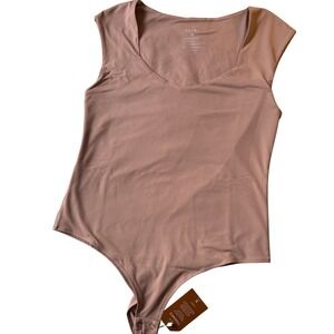 REORIA XL Bodysuit Sleeveless Tank Top Square Neck Beige Snap Closure New
